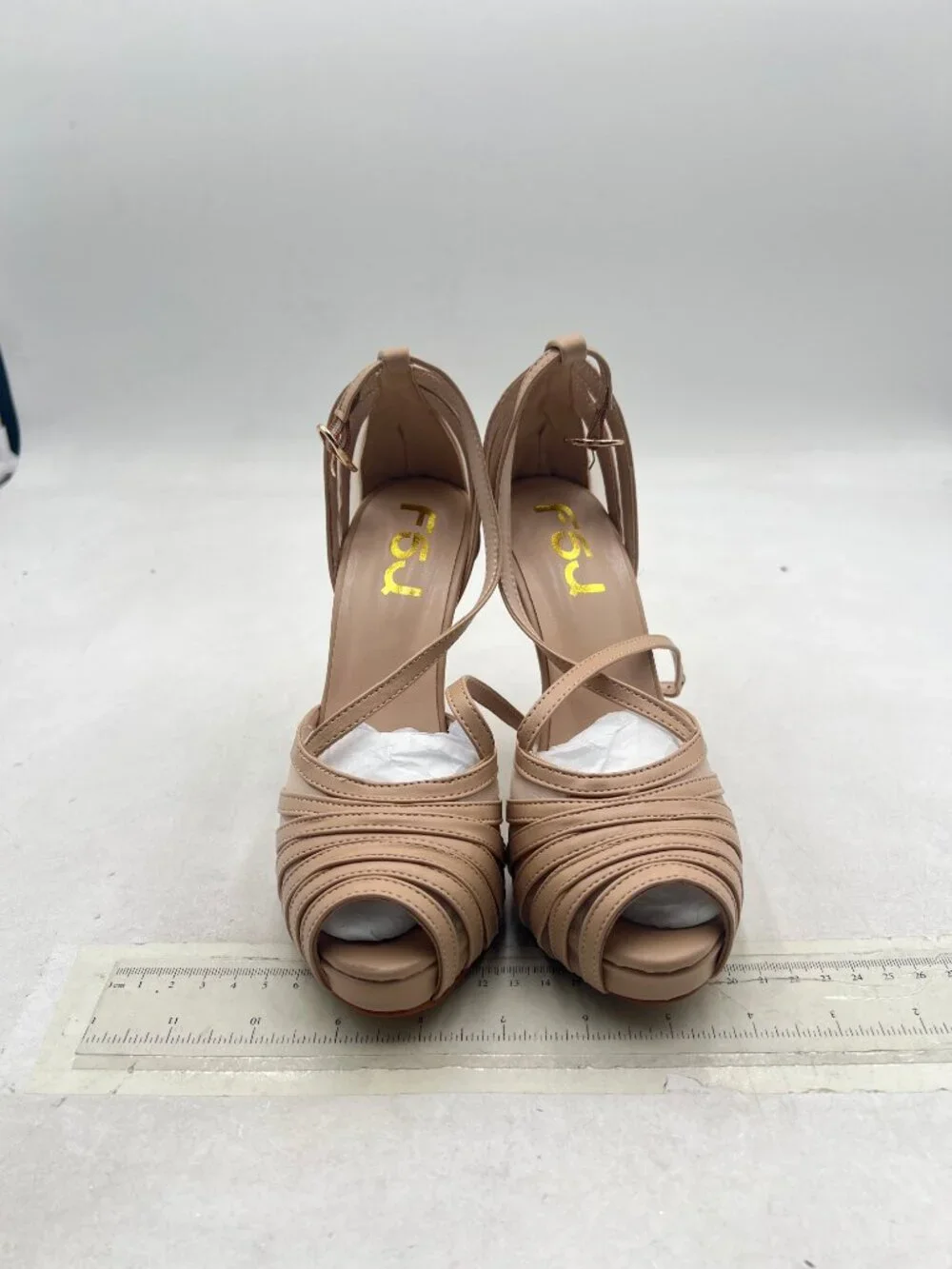 FSJ Nude Peep Toe Crisscross Platform Sandals Ankle Strappy High Heel Shoes